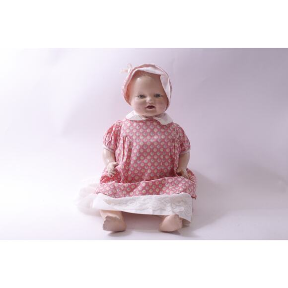 Baby Dimples, Horseman, Vintage, Composition Doll, Red Dress, Retro Toy, FLAW - Picture 2 of 8